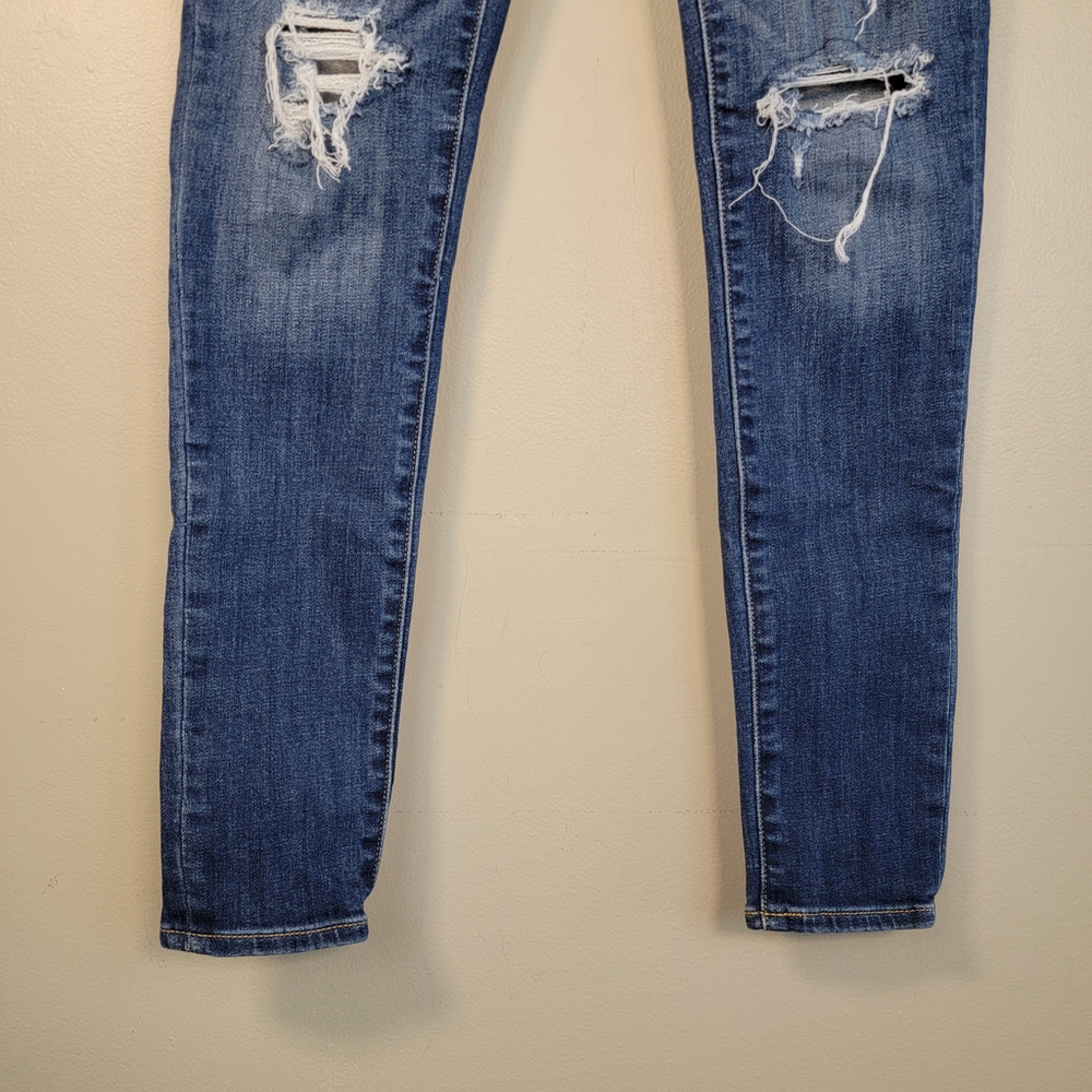 American Eagle Jeans Jeggings Skinny Distressed Mid Rise Medium Blue Wash AE 4 - Picture 7 of 12